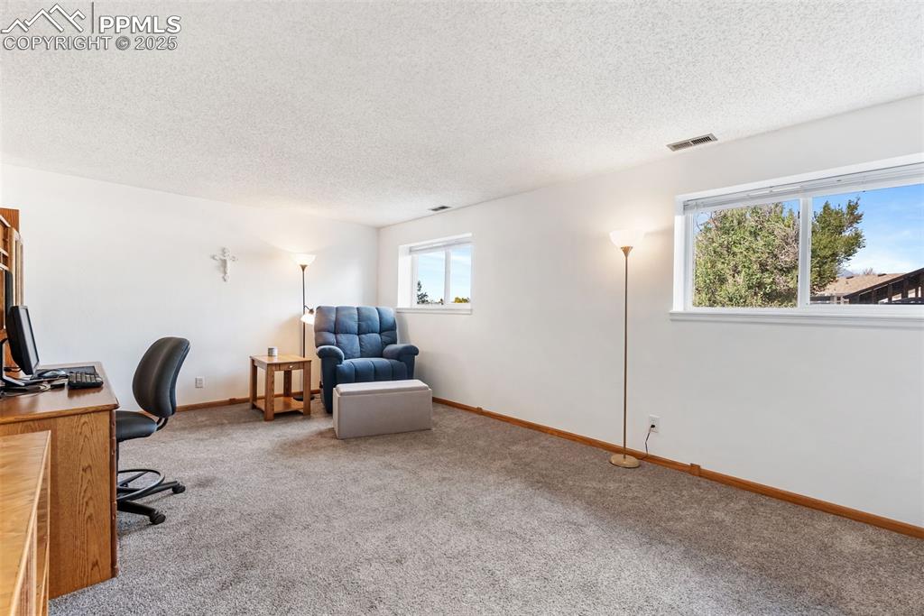 Image 28 of 42: Great garden level windows fill the room with light even though you