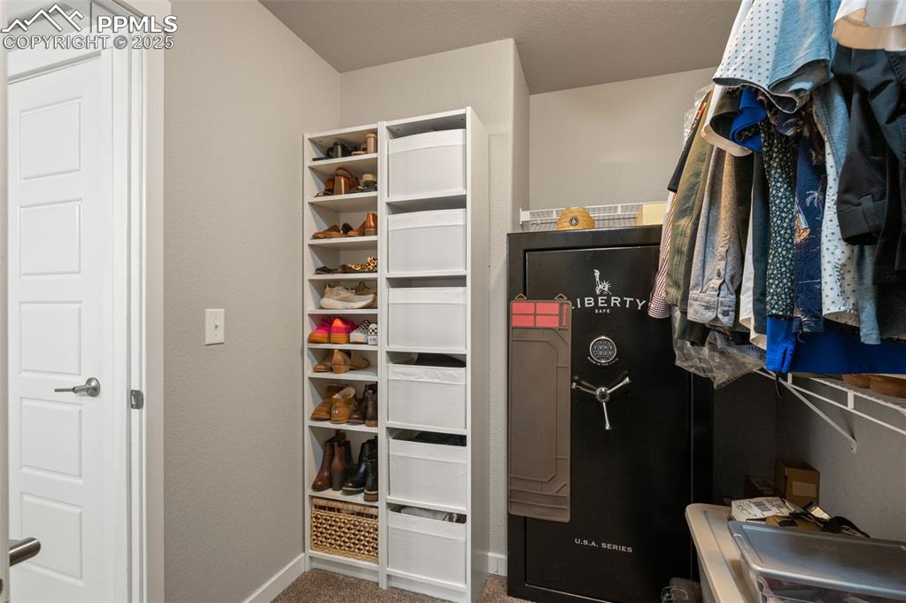 Image 22 of 48: Spacious closet with carpet flooring