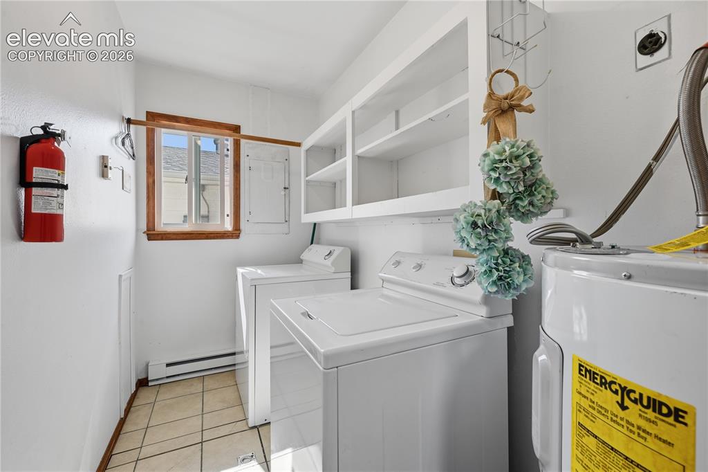 Image 13 of 27: Dedicated laundry and utility room provides extra storage and convenient ev