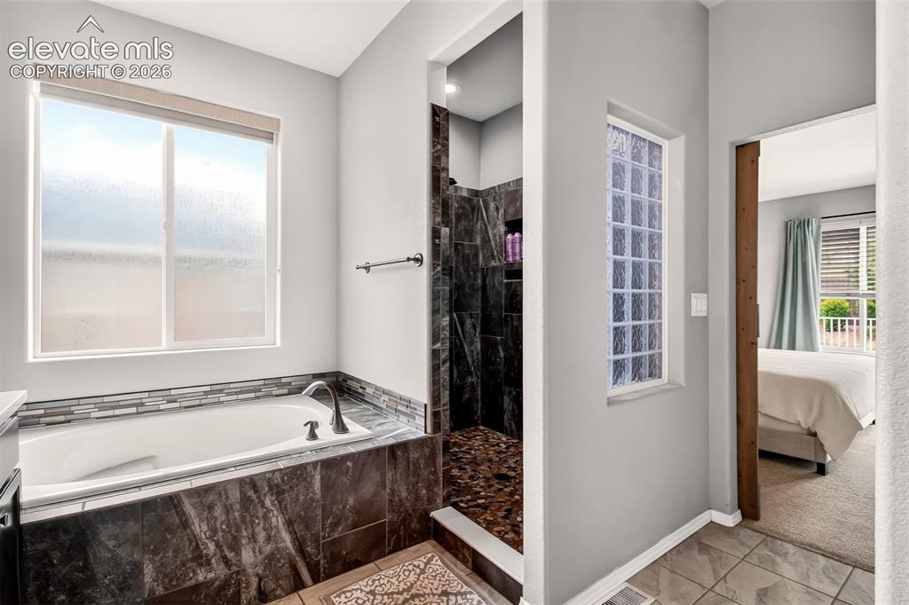 Image 21 of 41: Soaking tub and walk in shower