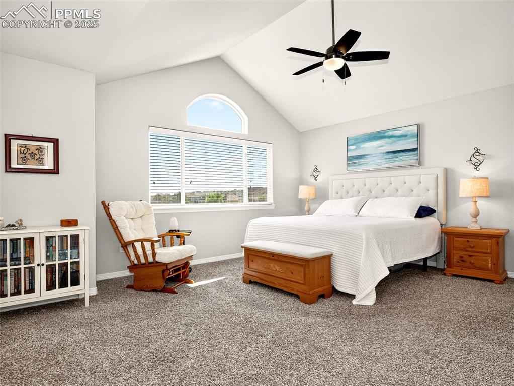 Image 18 of 48: HUGE luxurious primary suite with vaulted ceiling, double closets and adjoi