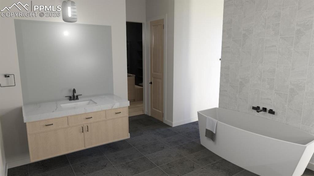 Image 16 of 45: Soaking tub, European vanity, heated floors, and steam shower
