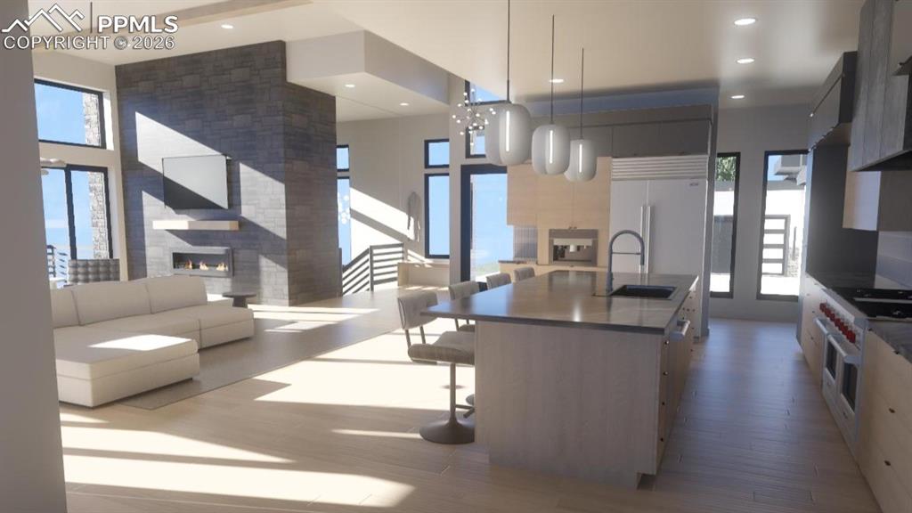 Image 8 of 45: Kitchen with open layout