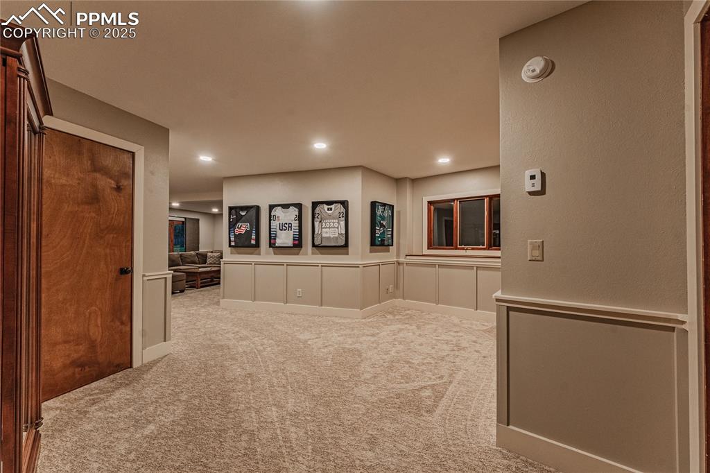 Image 26 of 39: Hall featuring carpet floors and recessed lighting