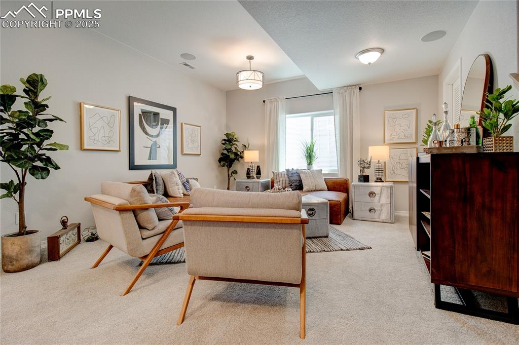 Image 22 of 25: Living room featuring light carpet