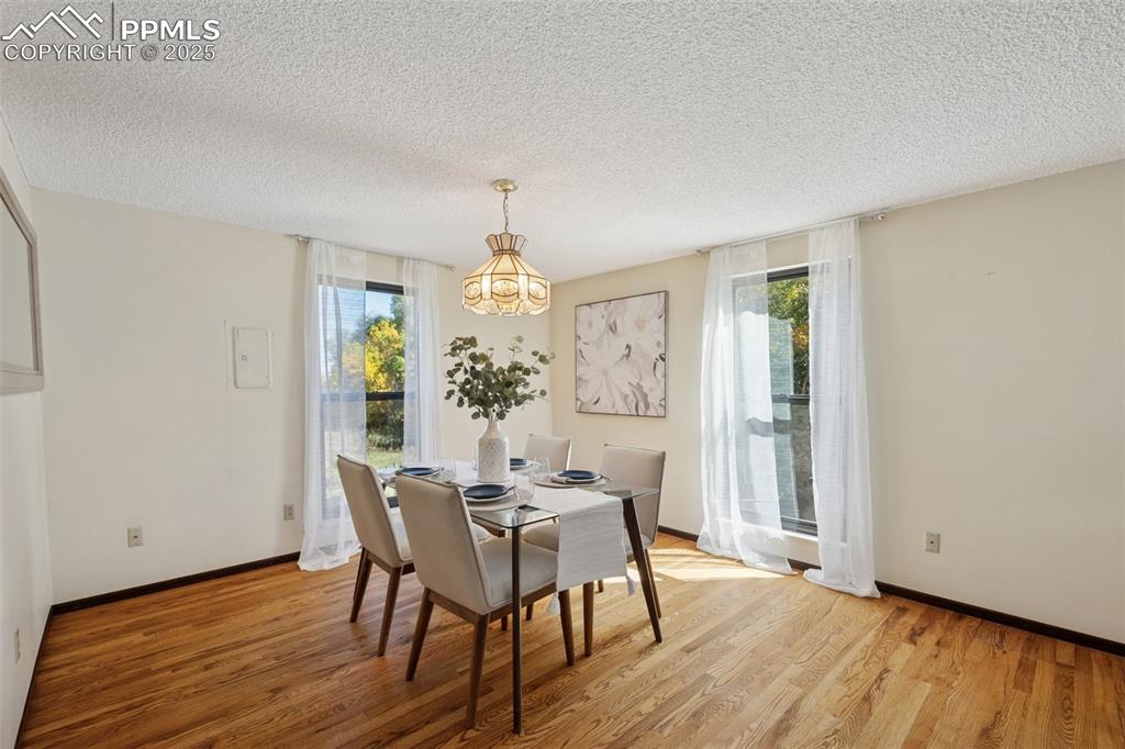 Image 12 of 49: Dining room overlooks back yard views