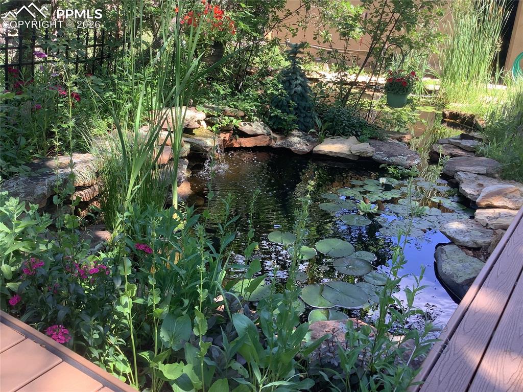 Image 39 of 44: The backyard tells its full story with cascading waterfalls, a treetop floa