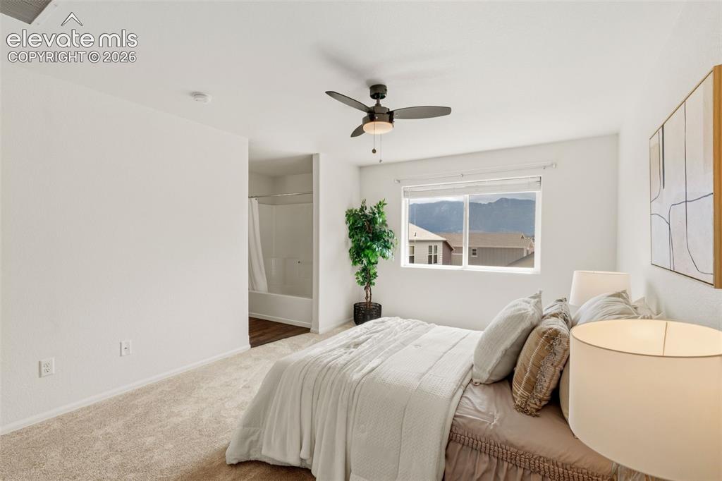 Image 20 of 38: The primary suite’s soft carpeting and abundant natural light create a peac