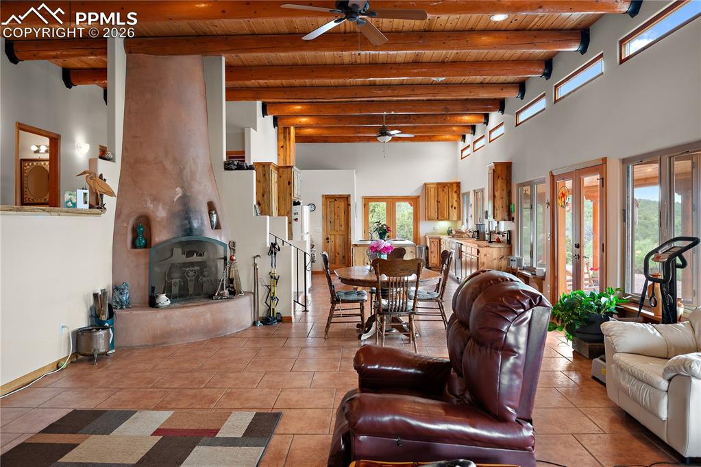Image 7 of 20: Douglas fir ceiling with wood beams