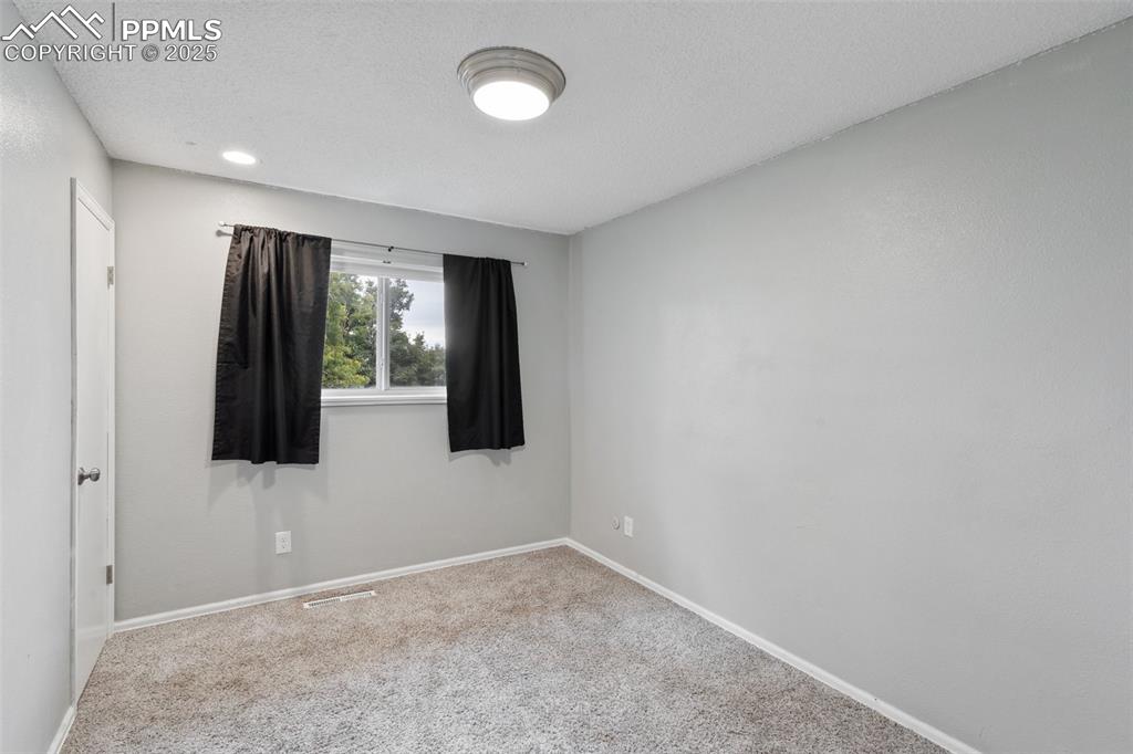 Image 14 of 25: Bedroom with carpet flooring, a walk-in closet, and a textured ceiling