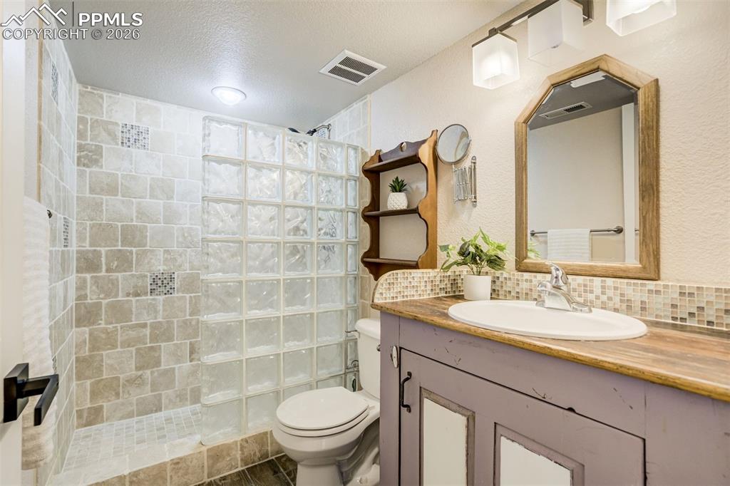 Image 39 of 45: Basement bathroom with a walk-in shower.