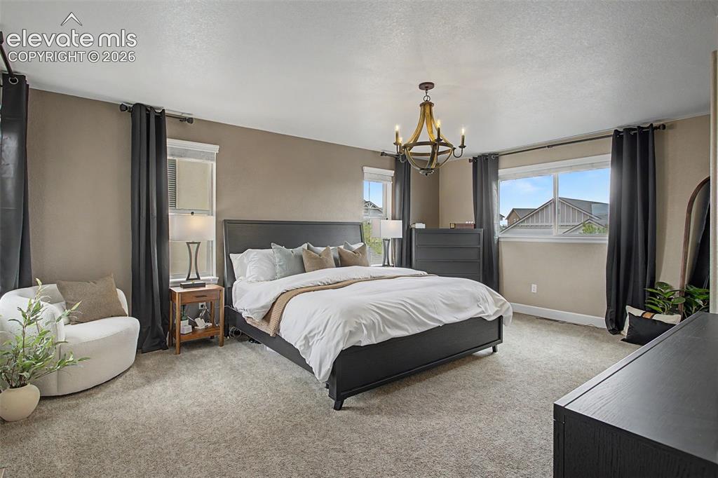 Image 19 of 35: Spacious bedroom featuring light-colored walls, plush carpeting