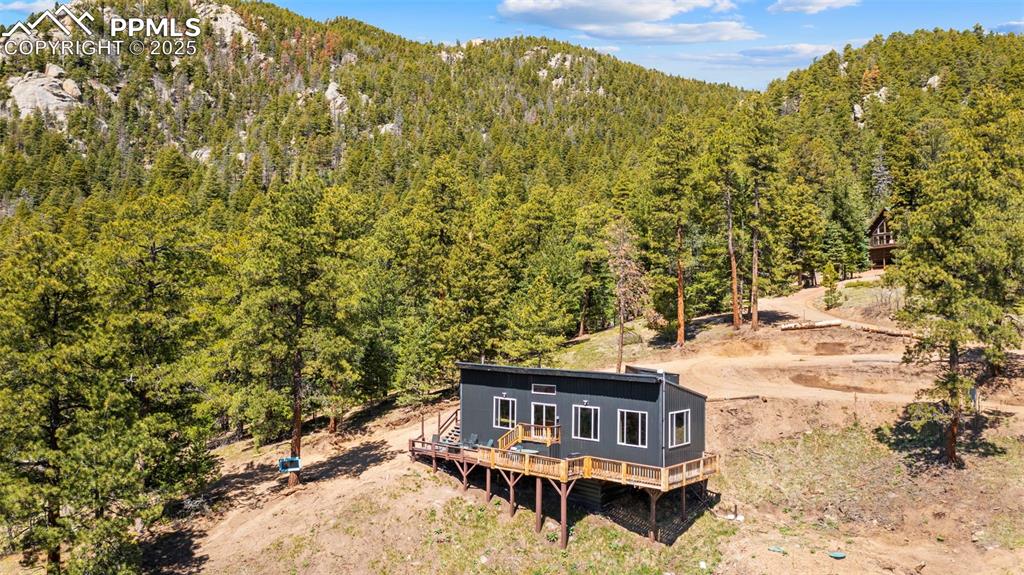 Image 11 of 35: View of mountain backdrop with a forest