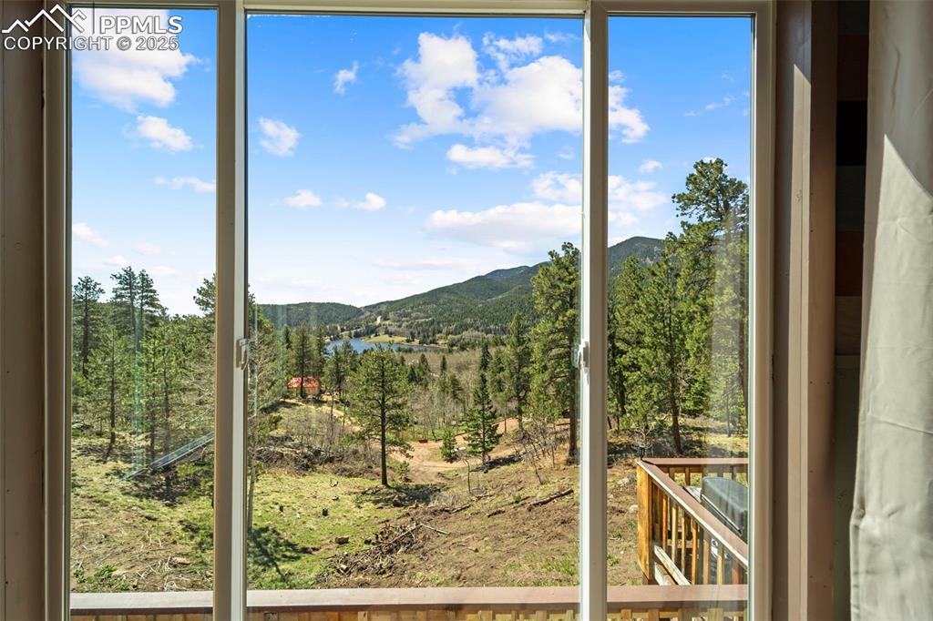 Image 28 of 35: View of mountain backdrop with a forest