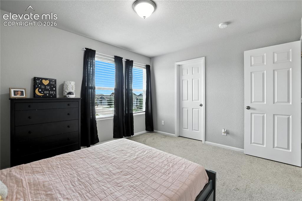 Image 26 of 42: Carpeted flooring, multiple windows, white paneled doors, and a ceiling-mou