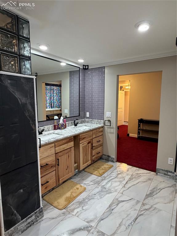 Image 33 of 50: Huge In suite bathroom with double vanity