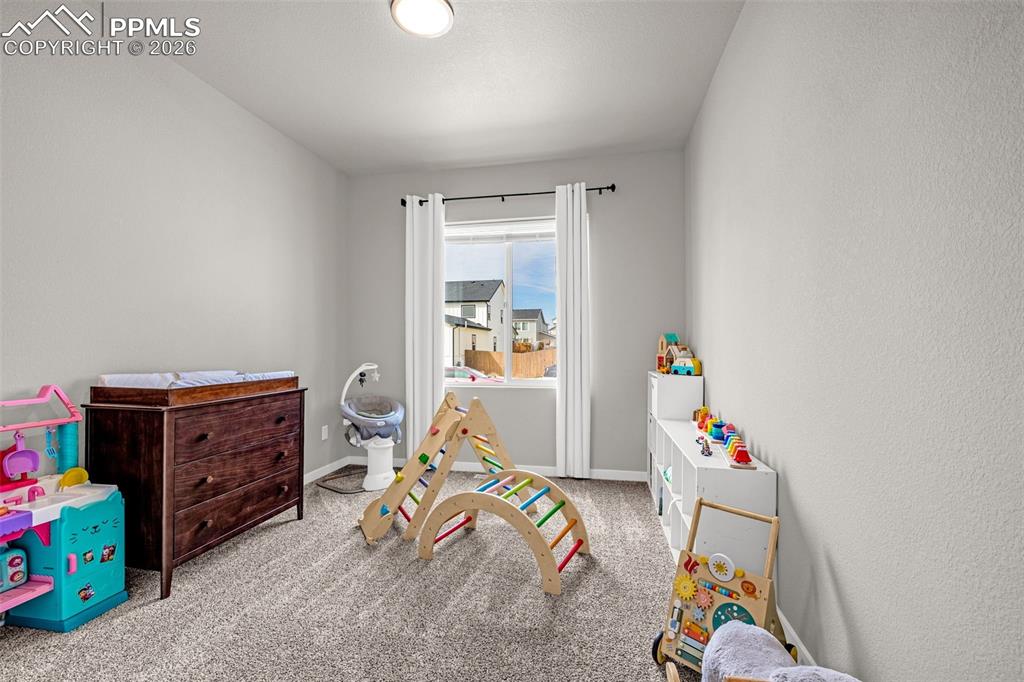 Image 14 of 40: Spacious main level bedroom with closet  room with fresh carpet and great l