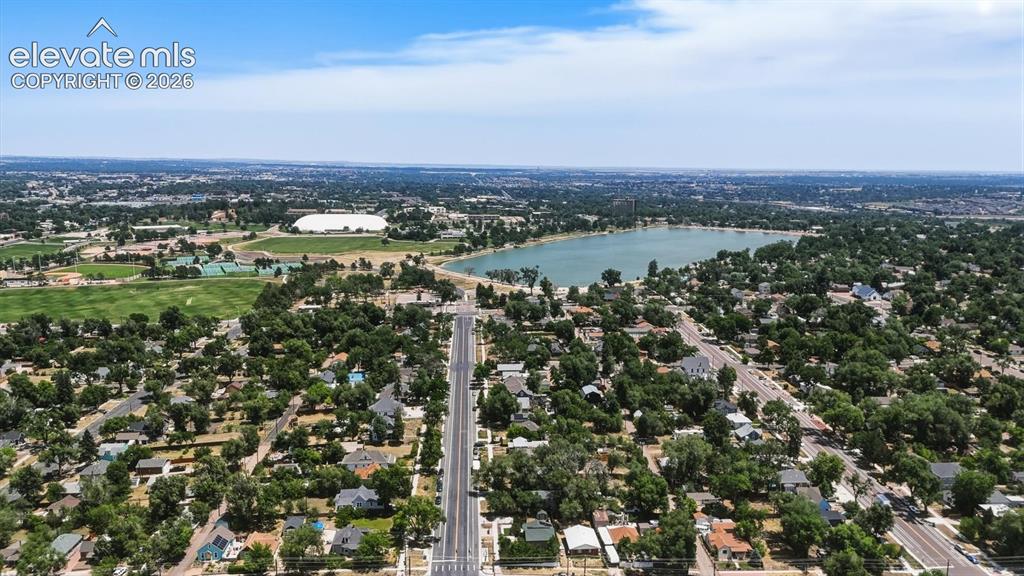 Image 42 of 48: Aerial view of Memorial Park and Prospect Lake that provides trails, sports