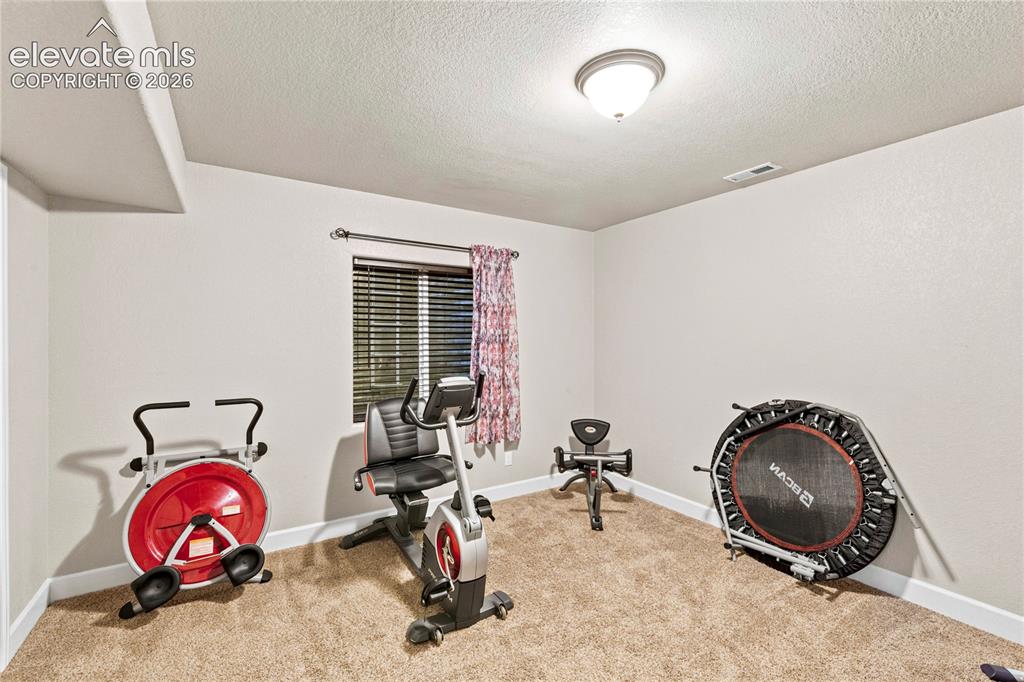 Image 24 of 43: Bedroom #5 in basement being used as an exercise room