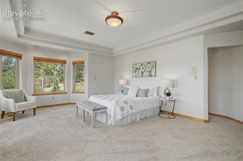Image 22 of 50: Tray ceiling with recessed lighting