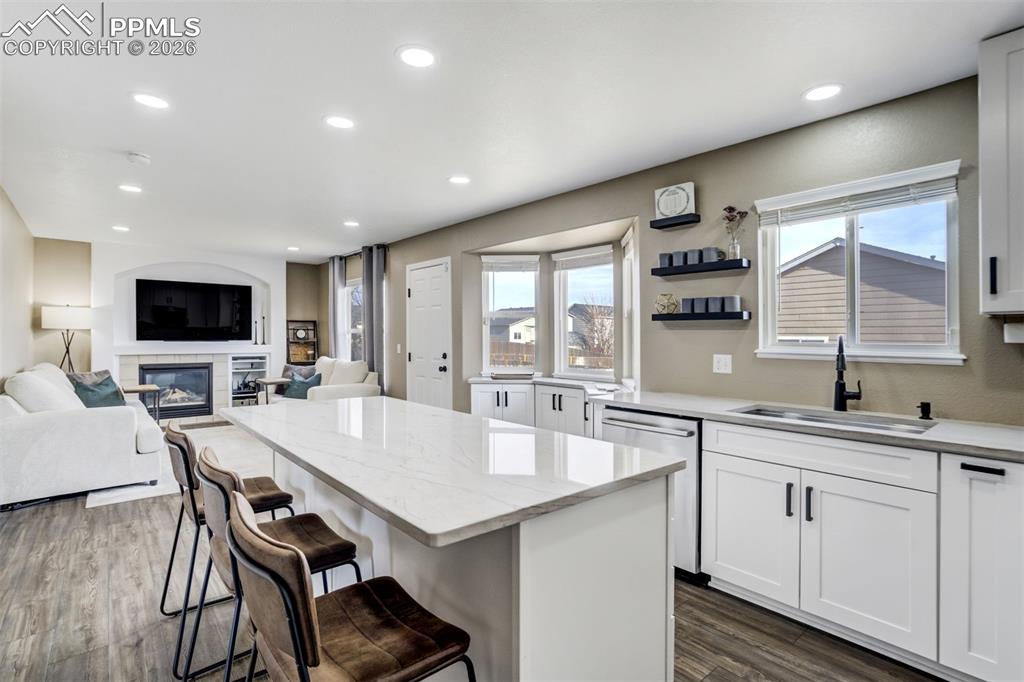 Image 6 of 42: New Cabinets, Large Island, Quartzite Countertops