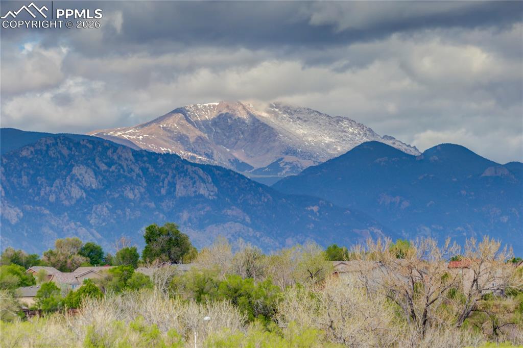 Image 3 of 33: Pikes Peak view from front porch
