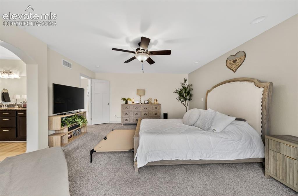 Image 26 of 50: New carpet, Oversized room, ceiling fan, adjoining bath, oversized walk-in
