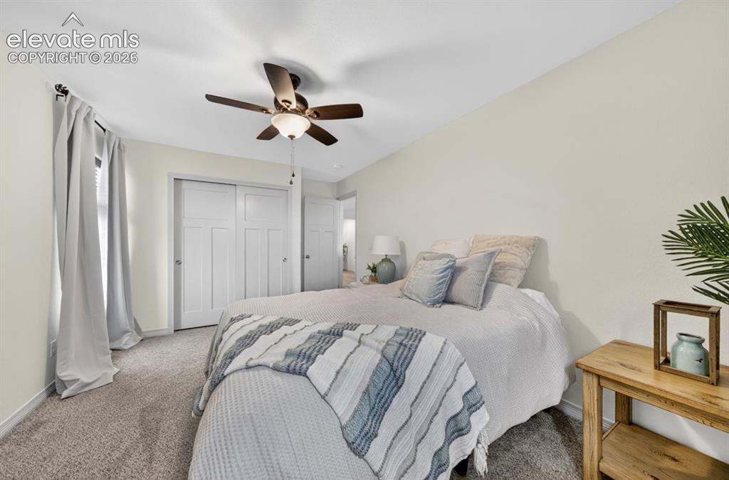 Image 39 of 50: New carpet, ceiling fan, closet