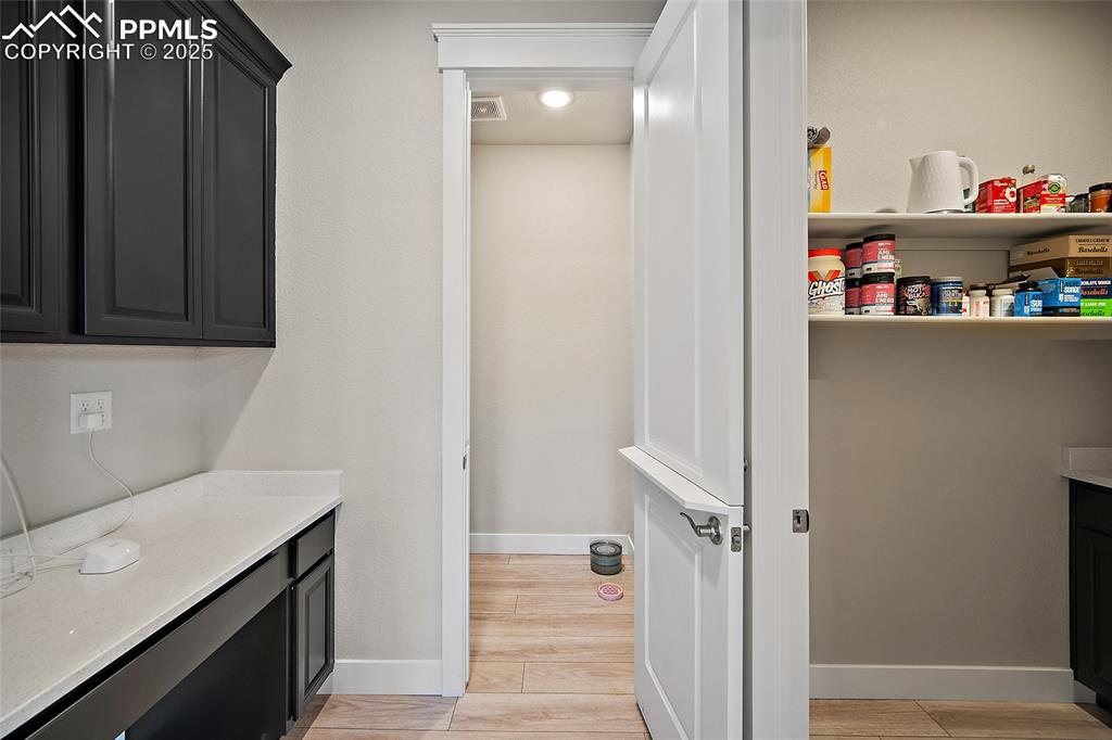 Image 25 of 46: Pantry space, additional cabinetry. Pet room.