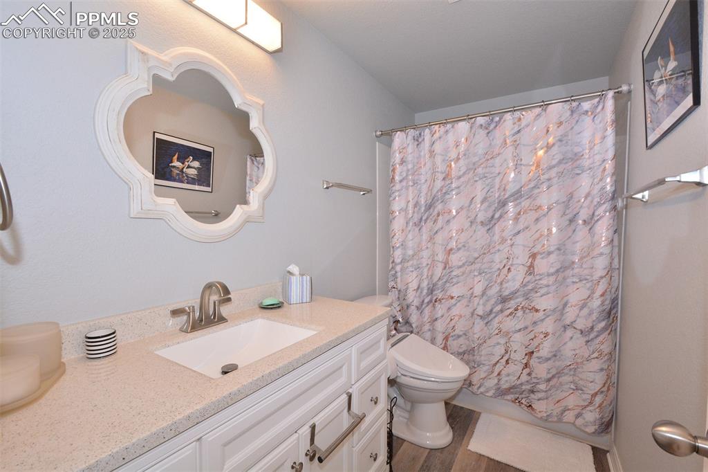 Image 20 of 37: Bathroom with wood-type flooring, vanity, and toilet