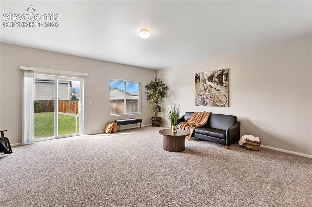 Image 11 of 46: The living room is very spacious - features brand new carpeting with upgrad