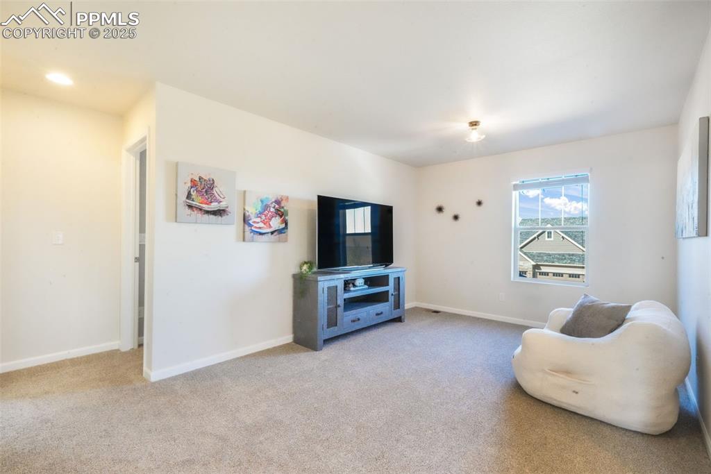 Image 21 of 50: Living area with light carpet and healthy amount of natural light