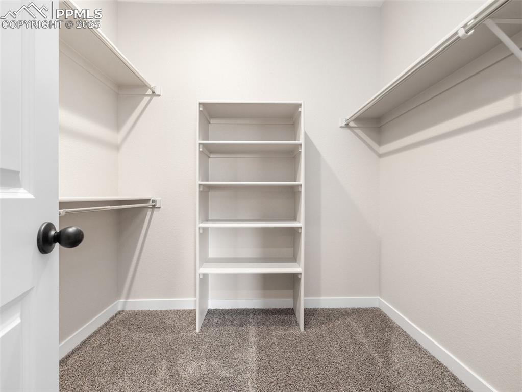 Image 26 of 38: Walk in closet with light colored carpet