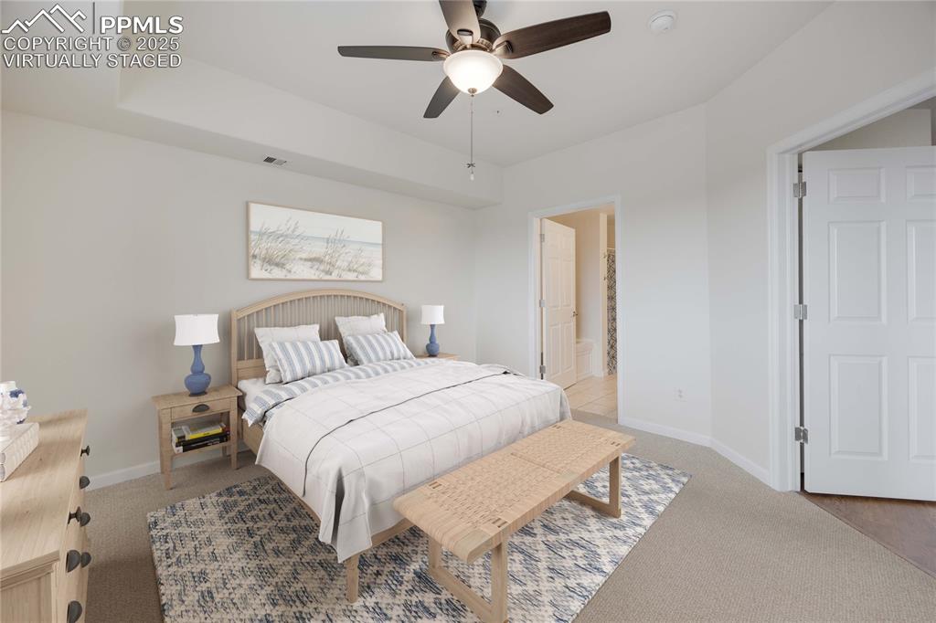 Image 20 of 42: Virtually staged to give viewer an idea of furnished bedroom