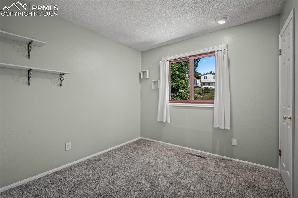 Image 44 of 49: Spare room with carpet floors and a textured ceiling
