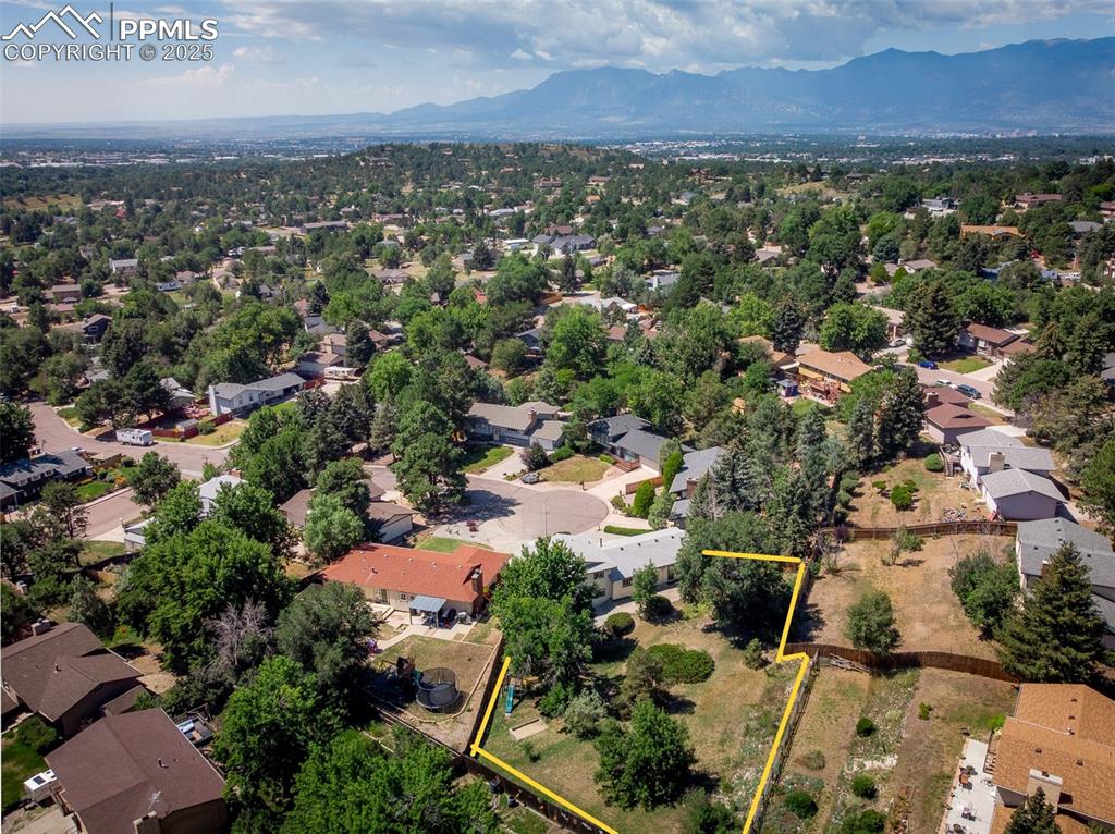 Image 9 of 49: Another aerial perspective of area with approximate property boundaries hig