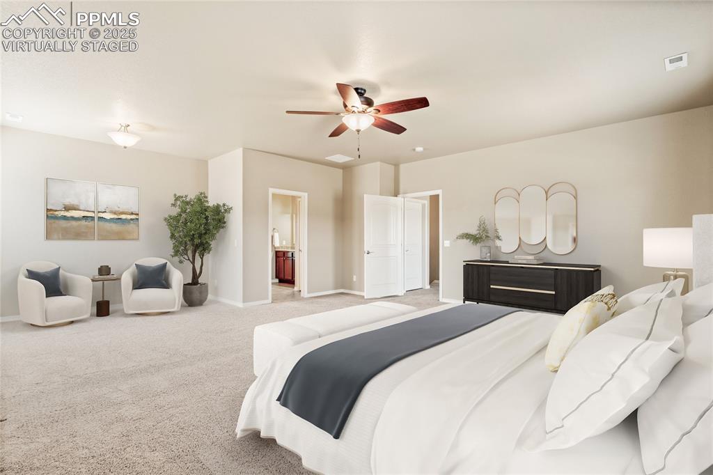 Image 5 of 34: Virtually Staged: Master bedroom is huge and has a spa like bathroom as wel