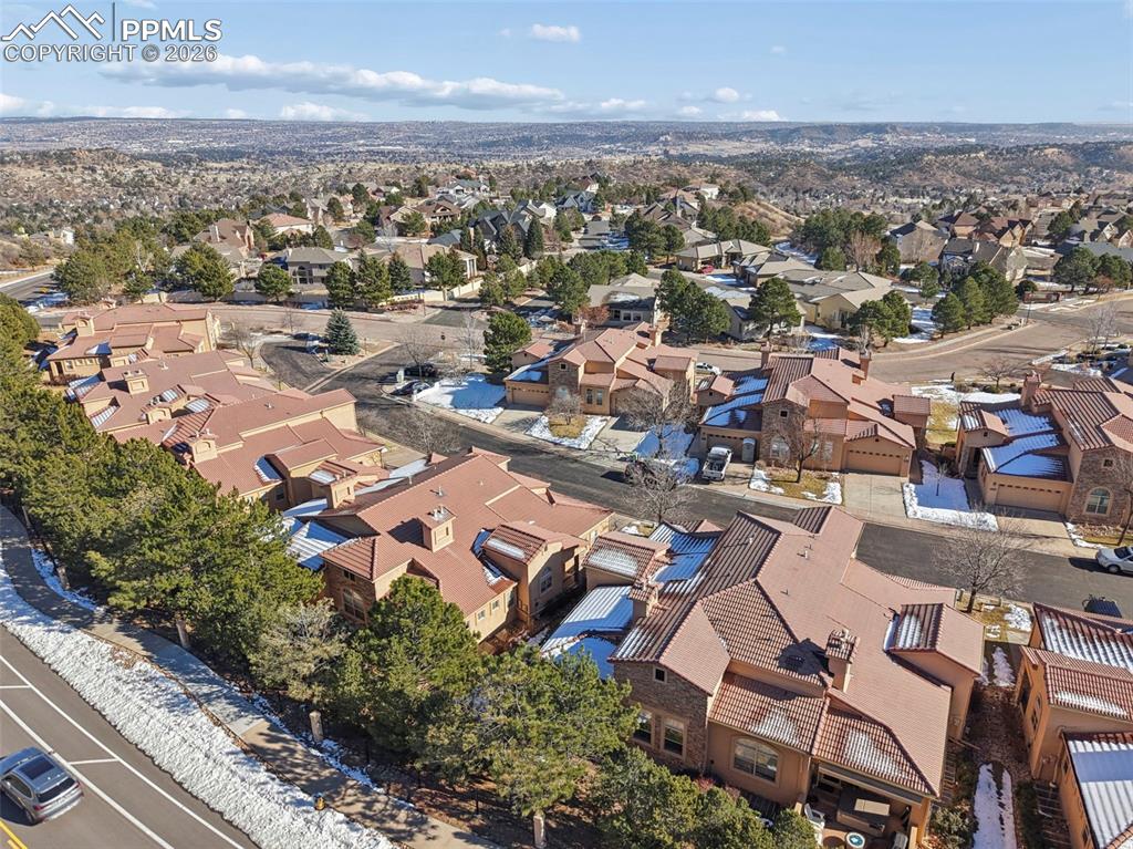 Image 41 of 45: Aerial View of the Townhome from behind