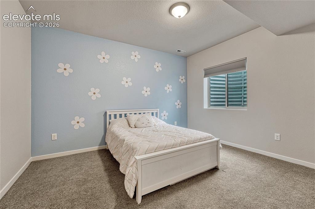 Image 34 of 41: Second of two basement bedrooms with walk-in closet. 