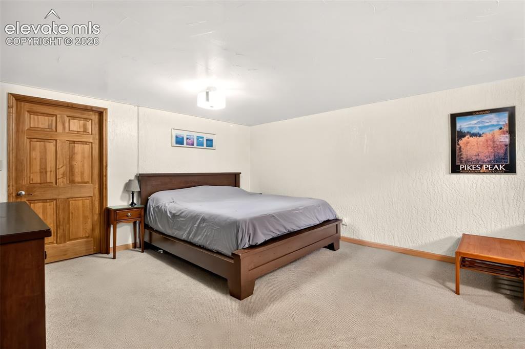 Image 40 of 49: The basement bedroom has six panel doors and a walk in closet.