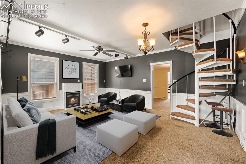 Image 19 of 48: Virtually Staged / Spacious living room with bright windows and neutral ton