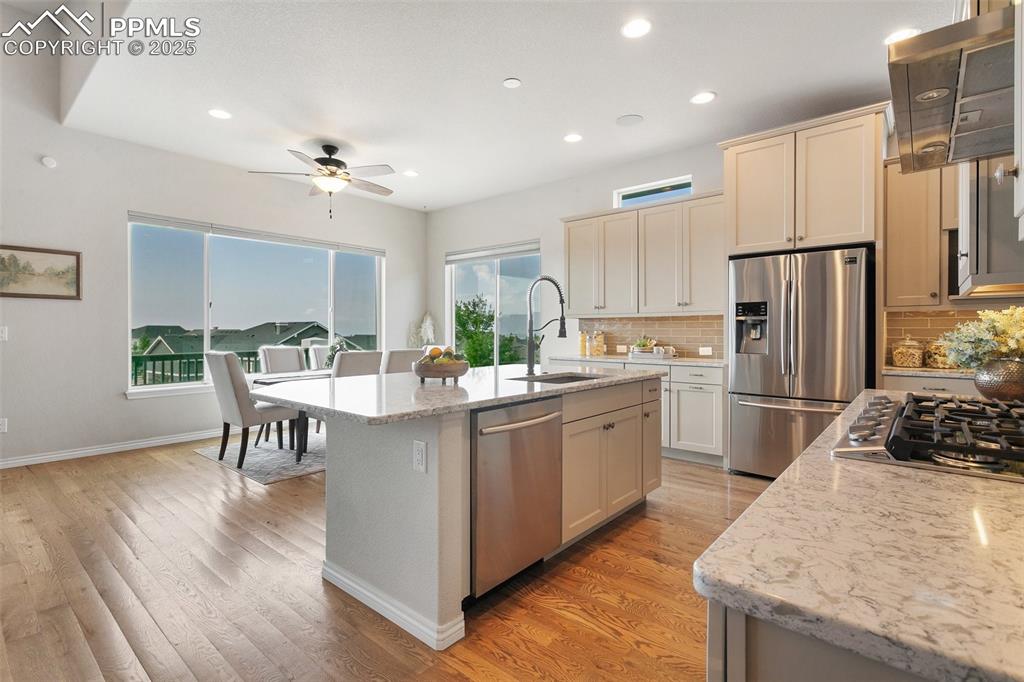 Image 10 of 41: Kitchen featuring appliances with stainless steel finishes, ventilation hoo