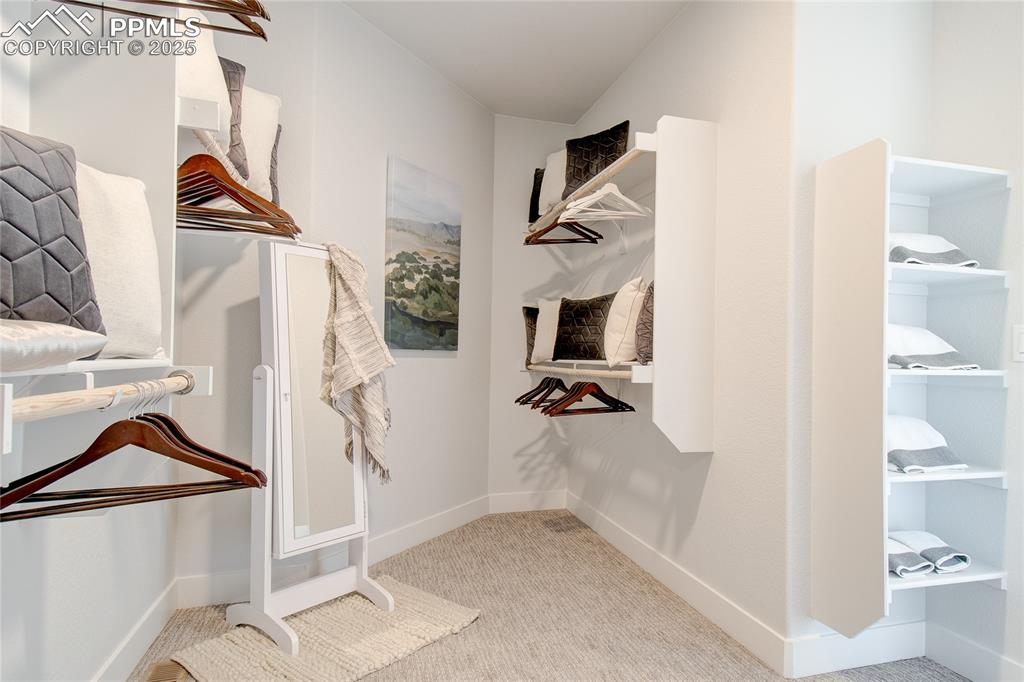 Image 17 of 30: Spacious closet featuring light colored carpet