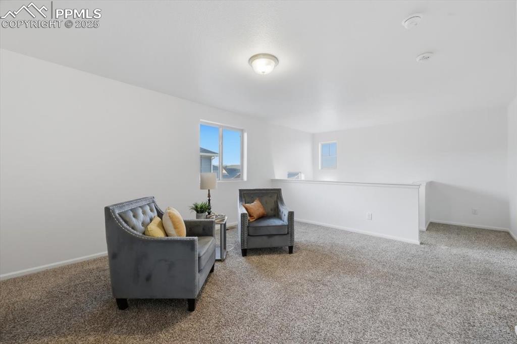 Image 21 of 41: Sitting room with carpet flooring and baseboards