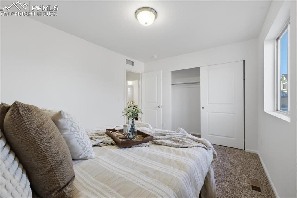 Image 31 of 41: Carpeted bedroom with a closet and baseboards