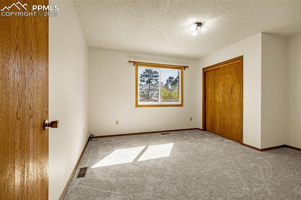 Image 16 of 42: Unfurnished bedroom with carpet floors, a closet, and a textured ceiling