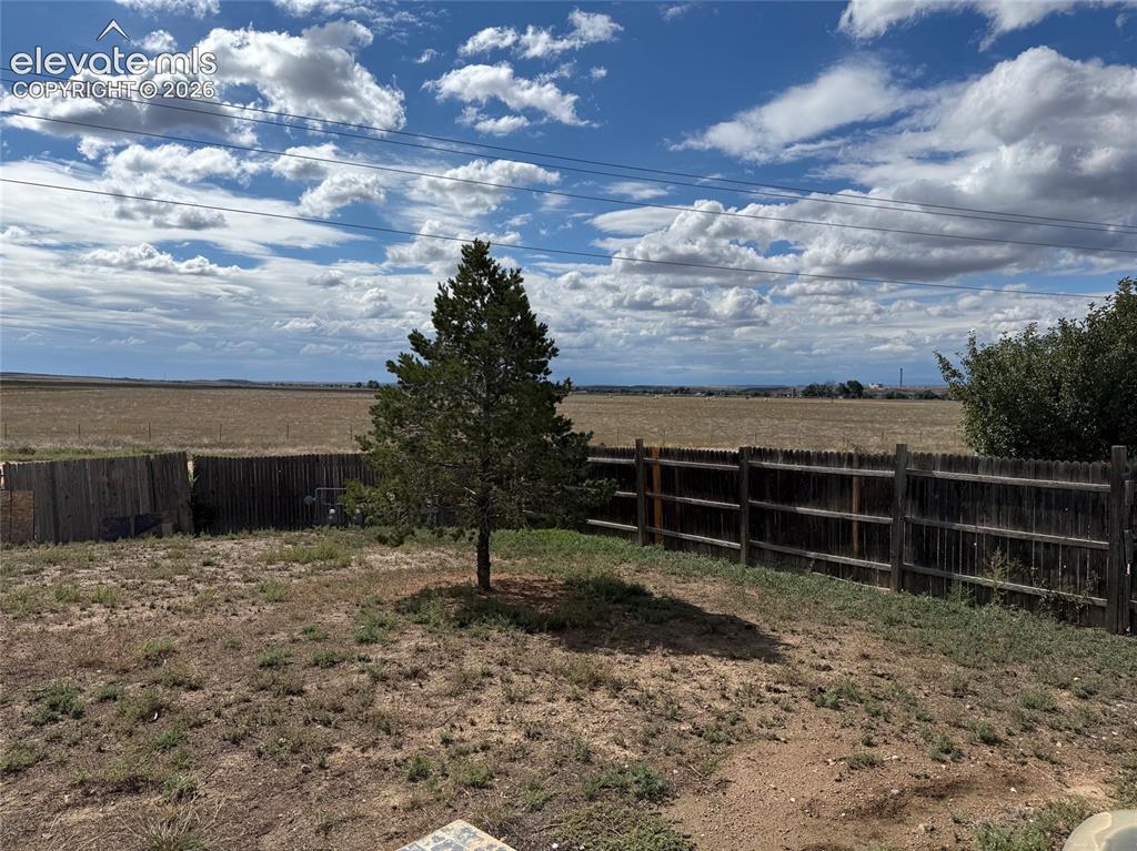 Image 19 of 21: Expansive backyard featuring a mature conifer, a wood fence, and a distant 