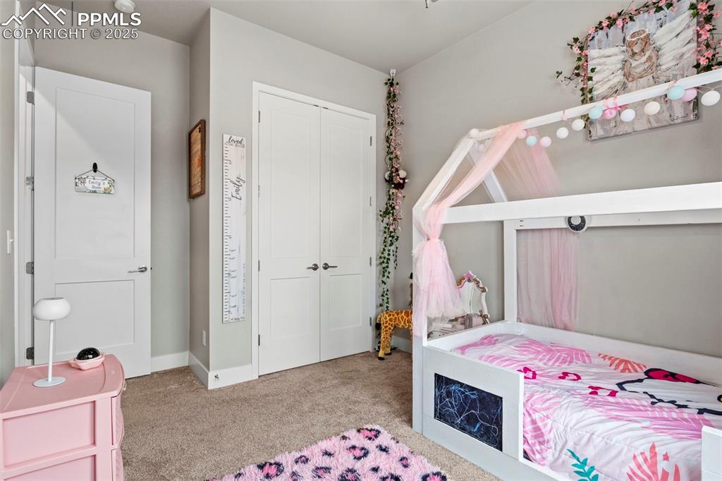 Image 28 of 38: Carpeted bedroom with baseboards and a closet