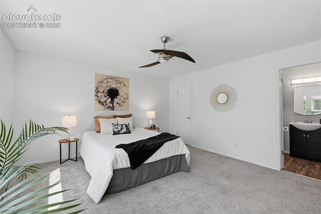 Image 11 of 29: Primary bedroom with 3 closet for great storage access to bathroom