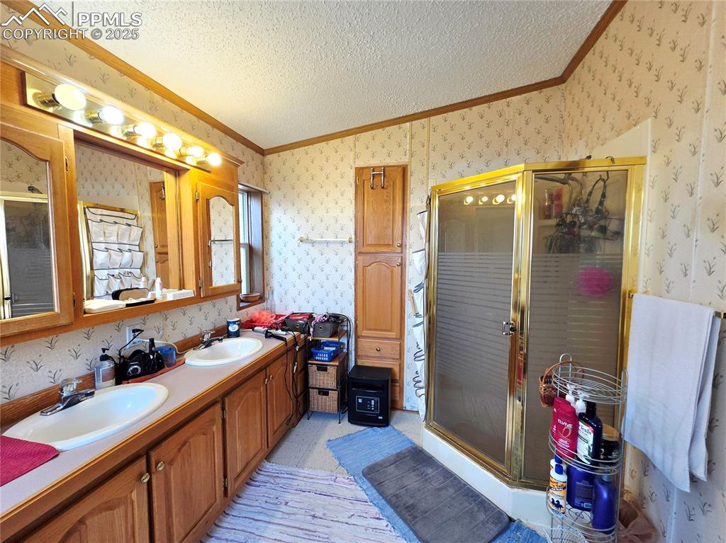Image 32 of 50: sperate shower and lined closet here in the primary bath